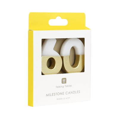White & Gold Milestone Birthday Number Candle - 60
