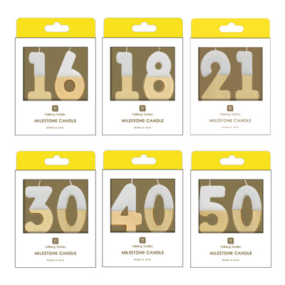 White & Gold Milestone Birthday Number Candle Starter Set