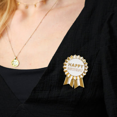 Luxe Gold Enamel "Happy Birthday" Pin Badge