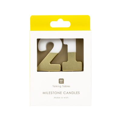 White & Gold Milestone Birthday Number Candle - 21