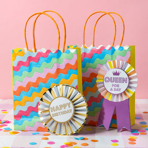 Wavy Multi Coloured Paper Gift Bags - 8 Pack