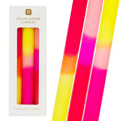 Marble 3 Tone Ombre Pink, Yellow and Orange Dinner Candles - 3 Pack