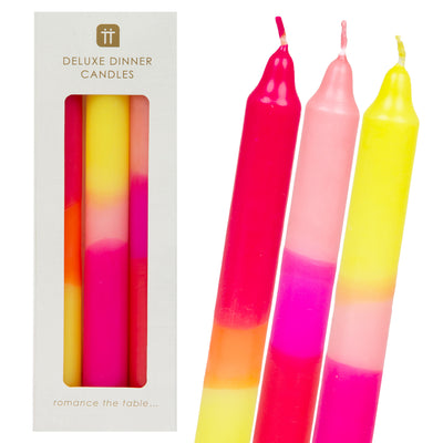 3 Tone Ombre Pink, Yellow & Orange Dinner Candles - 3 Pack | Valentines |