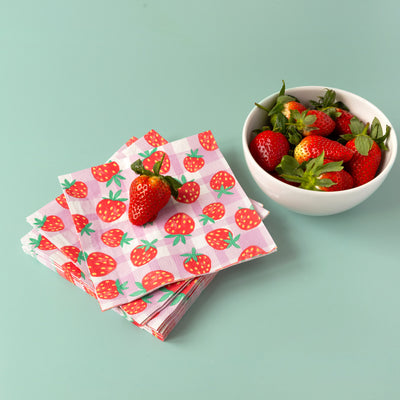 Mellow Strawberry Lilac Gingham Paper Napkins - 20 Pack