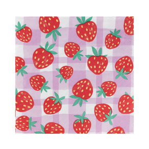 Mellow Strawberry Lilac Gingham Paper Napkins