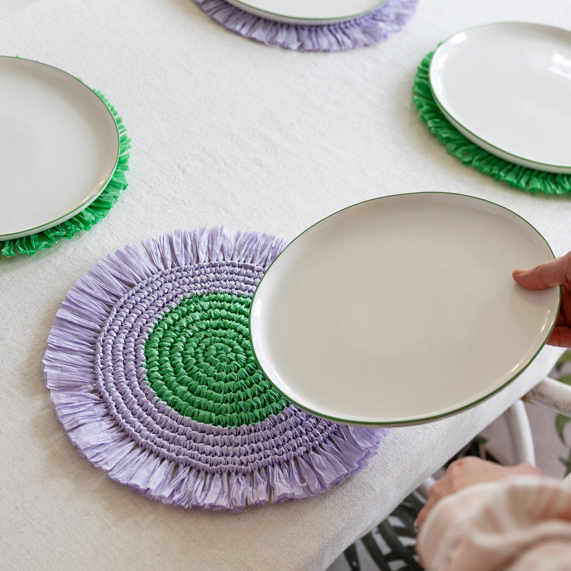 Mellow Lilac & Green Paper Raffia Placemats - 2 Pack