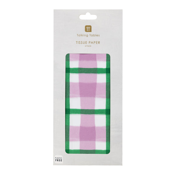 Mellow Green & Pink Gingham Tissue Paper - 4 Pack