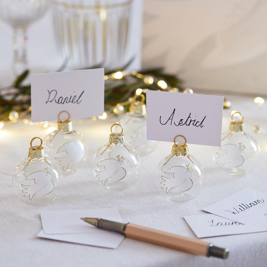 Mistletoe Glass Bauble Place Card Holders - 6 Pack