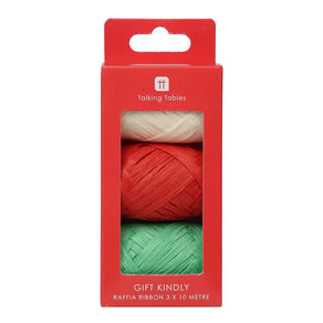 Red, Green & White Mix Colour Raffia Ribbons 