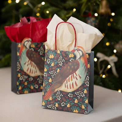 Partridge & Pear Paper Gift Bags - 8 Pack | Christmas Gifting |