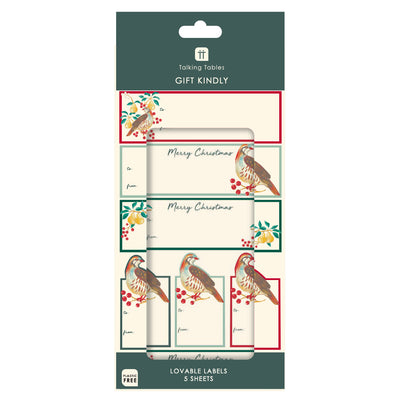 Partridge & Pear Gift Labels - 50 Pack | Gift Wrap |