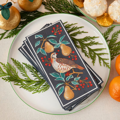 Partridge & Pear Long Lunch Paper Napkins - Display | Christmas Decor |