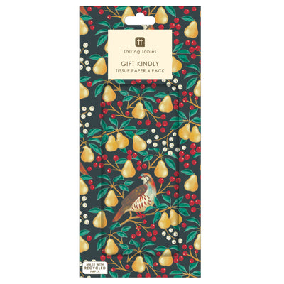 Partridge & Pear Tissue Paper - 4 Sheets | Christmas Wrap |