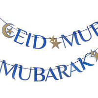 Party Porcelain Navy & Gold Eid Mubarak Paper Garland