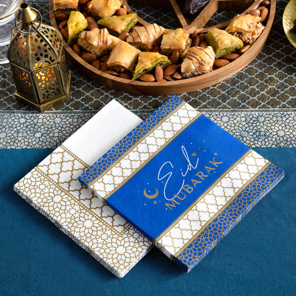 Party Porcelain Navy & Gold Eid Paper Napkins - 20 Pack