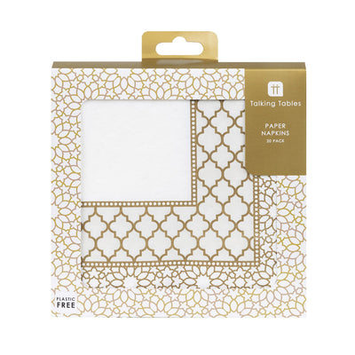 Party Porcelain Gold & White Paper Napkins - 20 Pack