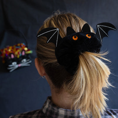 Halloween Black & Orange Bat Hair Scrunchie