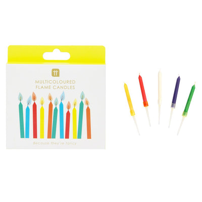 Rainbow Birthday Candles With Coloured Flames - 12 Pack