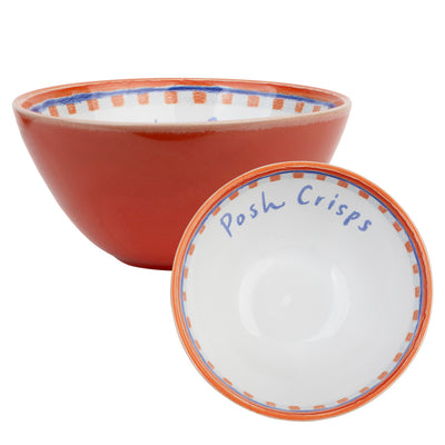 "Posh Crisps" Red Ceramic Bowl - 16cm | Everyday Homeware |