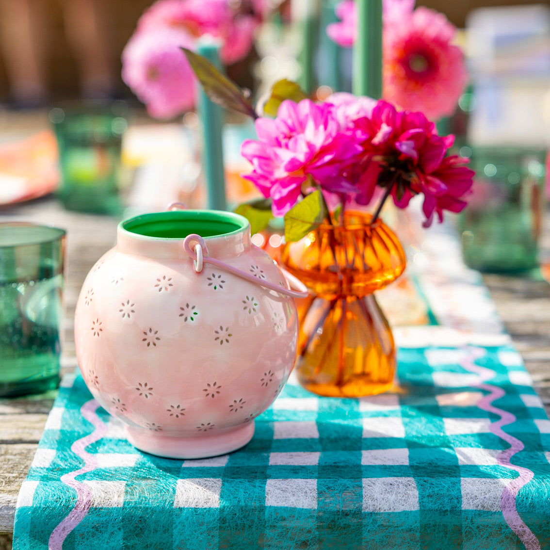 Everyone's Welcome Green Gingham Table Runner - 2m