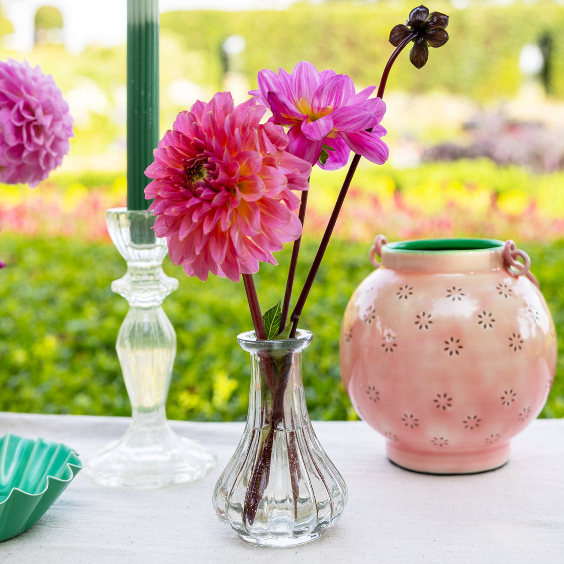 Metal Pink & Green Geometric Flower Lantern - Small