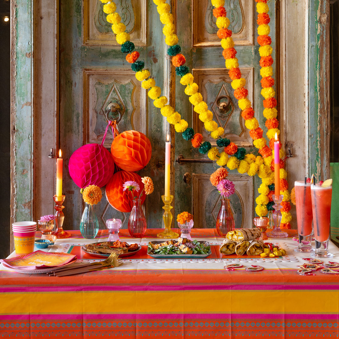 Spice Orange, Pink & Yellow Paper Table Cover