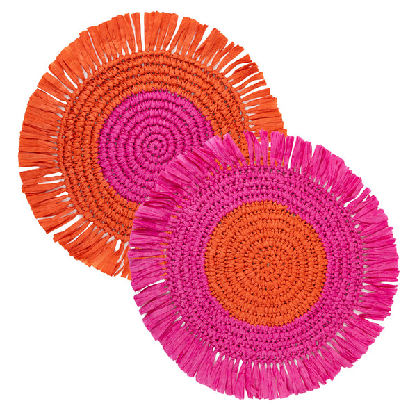 Spice Pink & Orange Paper Raffia Placemats - 2 Pack