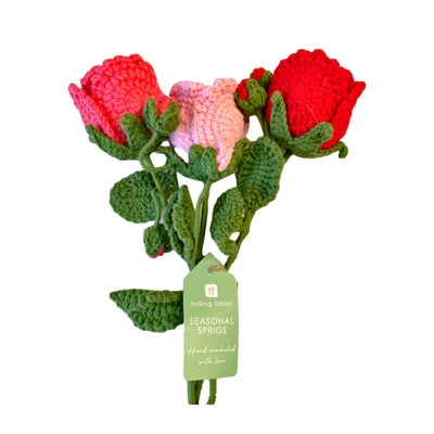 Handmade Roses Crochet Sprigs Bundle - 3 Pack | Spring Decor |