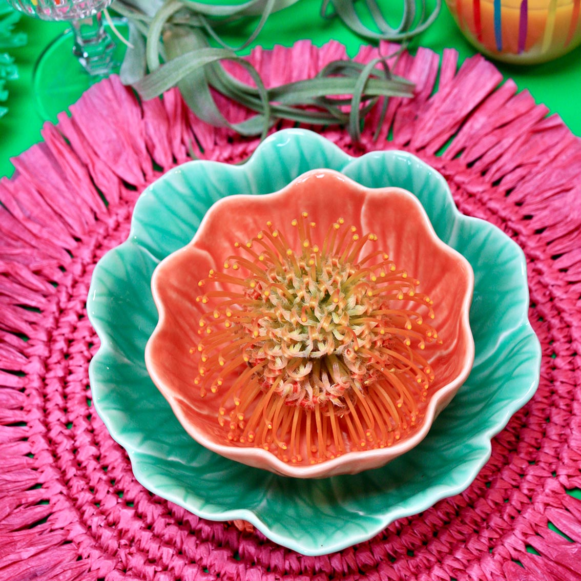 Spice Pink & Orange Paper Raffia Placemats - 2 Pack