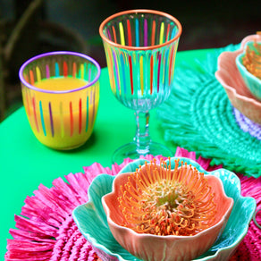 Bright Multi-Coloured Striped Glass Tumblers - 6 Pack