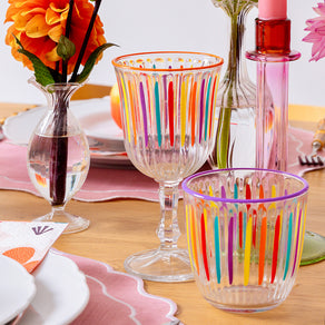 Bright Multi-Coloured Striped Wine Glasses - 6 Pack