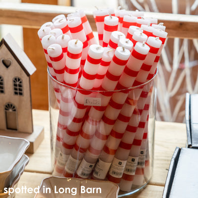 Red & White Stripe Straight Dinner Candles - POS Unit