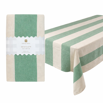 Green Stripe Cotton XL Tablecloth - 160cm x 250cm | Spring |