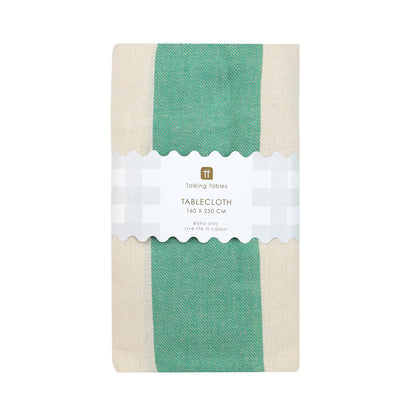 Green Stripe Cotton XL Gingham Tablecloth - 160cm x 250cm