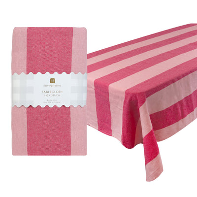 Pink Stripe Cotton XL Tablecloth - 160cm x 250cm | Home Decor |