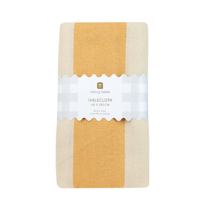 Yellow Stripe Cotton XL Gingham Tablecloth - 160cm x 250cm