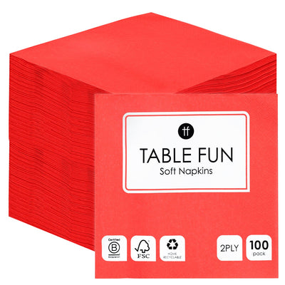 Red Paper Napkins - 100 Pack | Everyday Napkins |