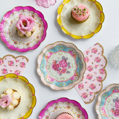 Floral Pattern Paper Plates - 24 Pack  | Tea Party Decor |