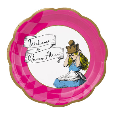 Alice in Wonderland Bright Blue Scalloped Paper Plates - 12 Pack