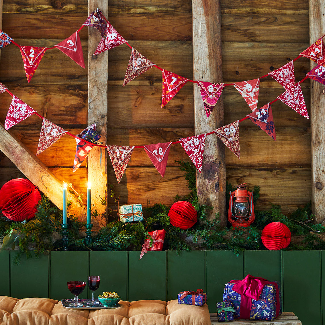 Twilight Upcycled Advent Fabric Pocket Bunting - 2 x 3m