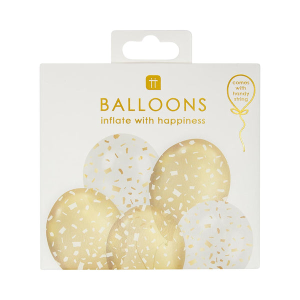 White and Gold Confetti Balloons