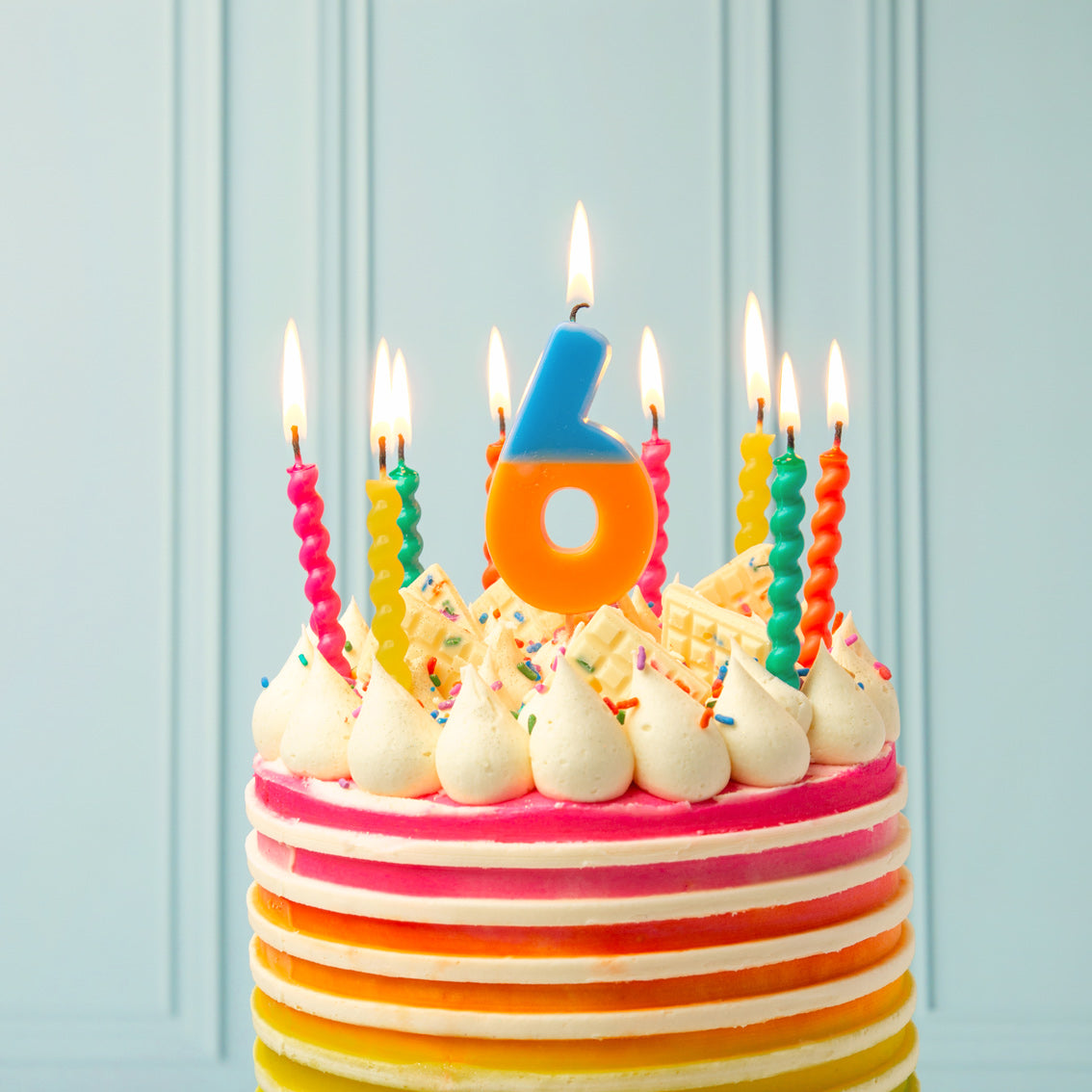 Orange & Dark Blue Number Candle - 6