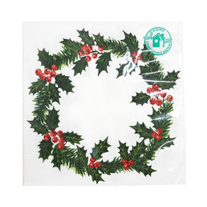 Botanical Holly Home Compostable Wreath Napkins - 20 Pack