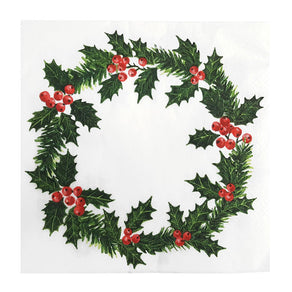 Botanical Holly Home Compostable Wreath Napkins - 20 Pack