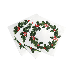 Botanical Holly Home Compostable Wreath Napkins - 20 Pack