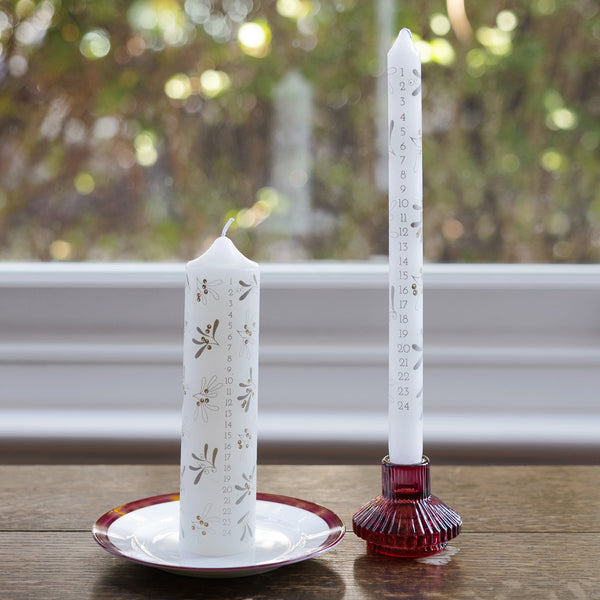 Botanical Mistletoe Christmas Pillar Advent Candles
