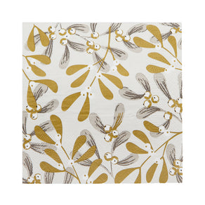 Gold Mistletoe Christmas Napkins - 20 Pack