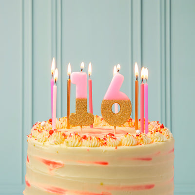 We Heart Pink Birthday Candles, 10cm - 16 Pack