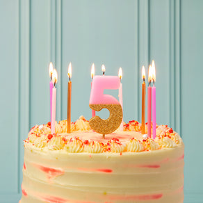 Pink Glitter Number Candle - 5