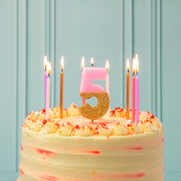 Pink Glitter Number Candle - 5